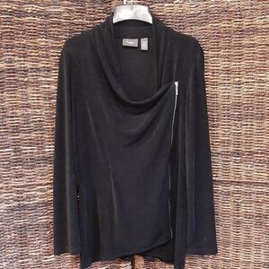 Chico's Travelers Zip Front Slinky Cardigan Jacket Resortwear Vaca Black 0 Small
